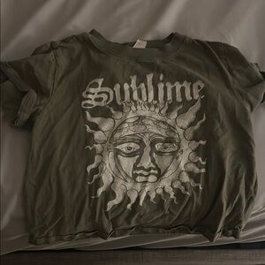 Divided Olive Green Sublime Graphic Crop Top